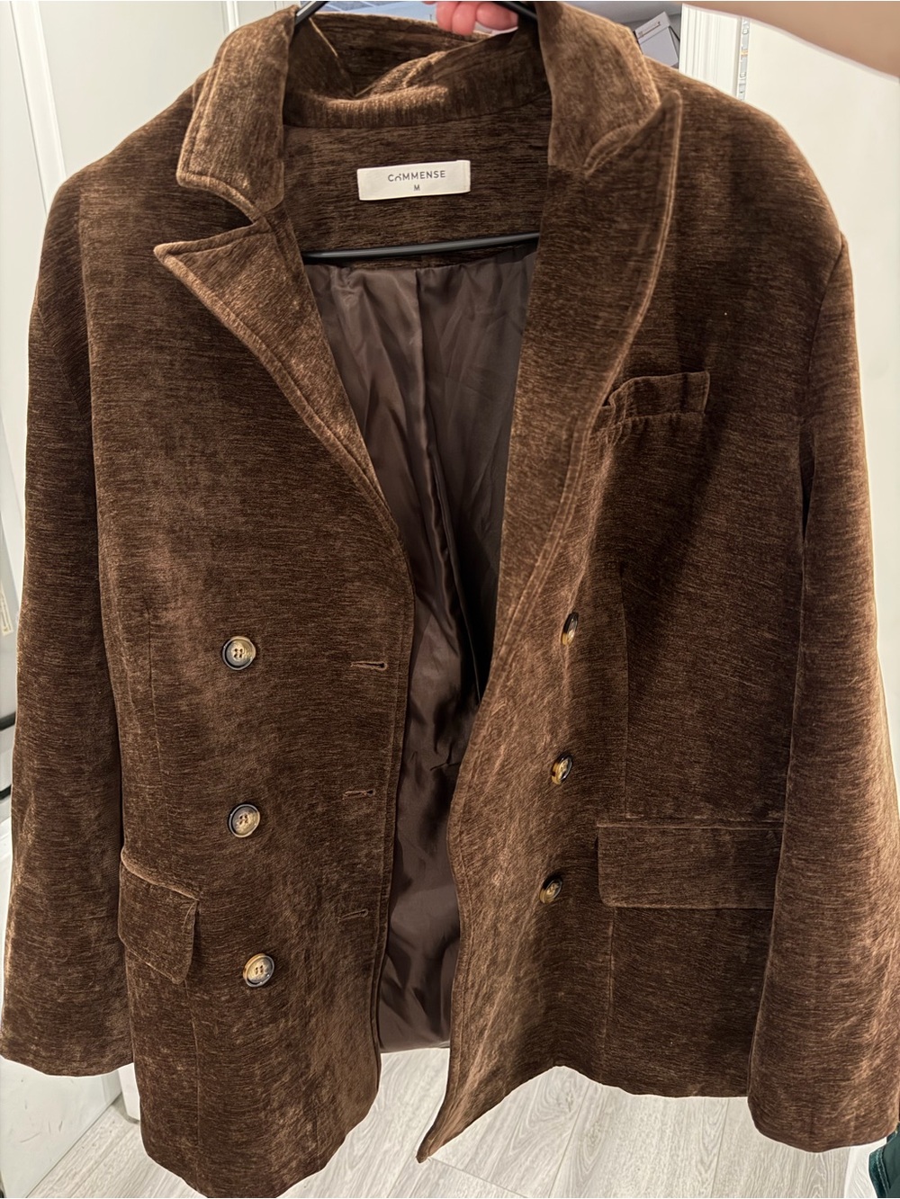 Commense Brown Velvet Double-Breasted Blazer